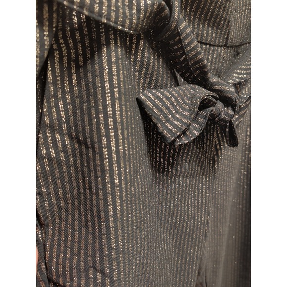 Jules & Leopold Pull On Slim Leg Ankle Length Pant Tie Front  Gold Shimmer Black - Picture 2 of 8